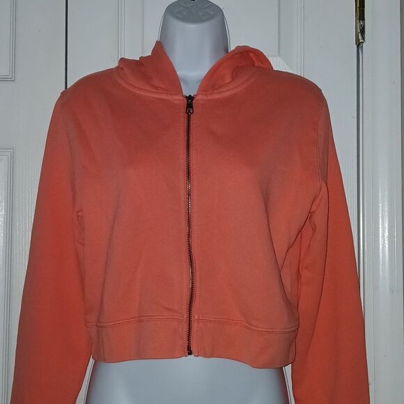 American Eagle salmon color zip up  cropped sweatshirt hoodie  Sz L NWT - Picture 2 of 6